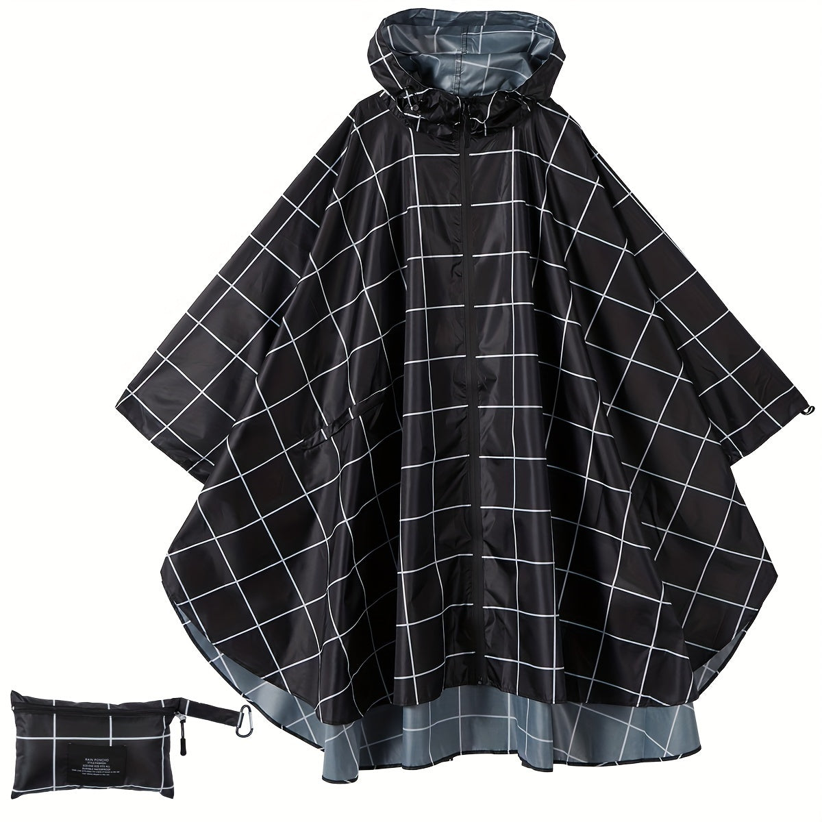 WW | Sportliche Damen Regenponcho Mit Kapuze Und Geometrischem Muster