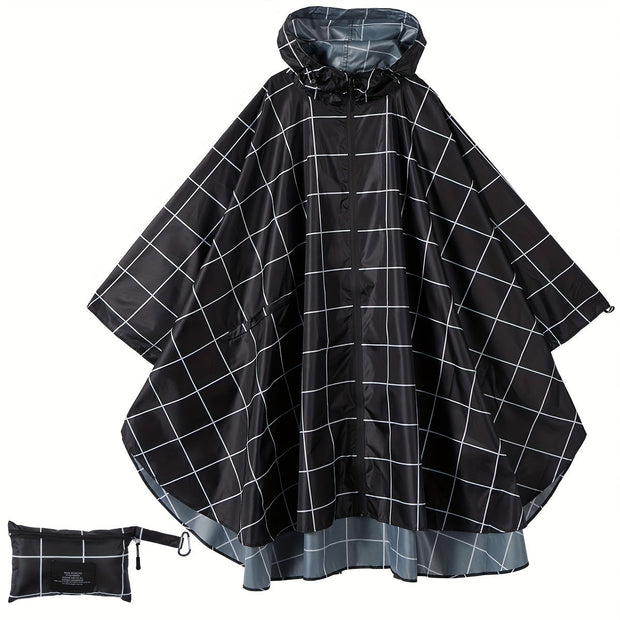 WW | Sportliche Damen Regenponcho Mit Kapuze Und Geometrischem Muster
