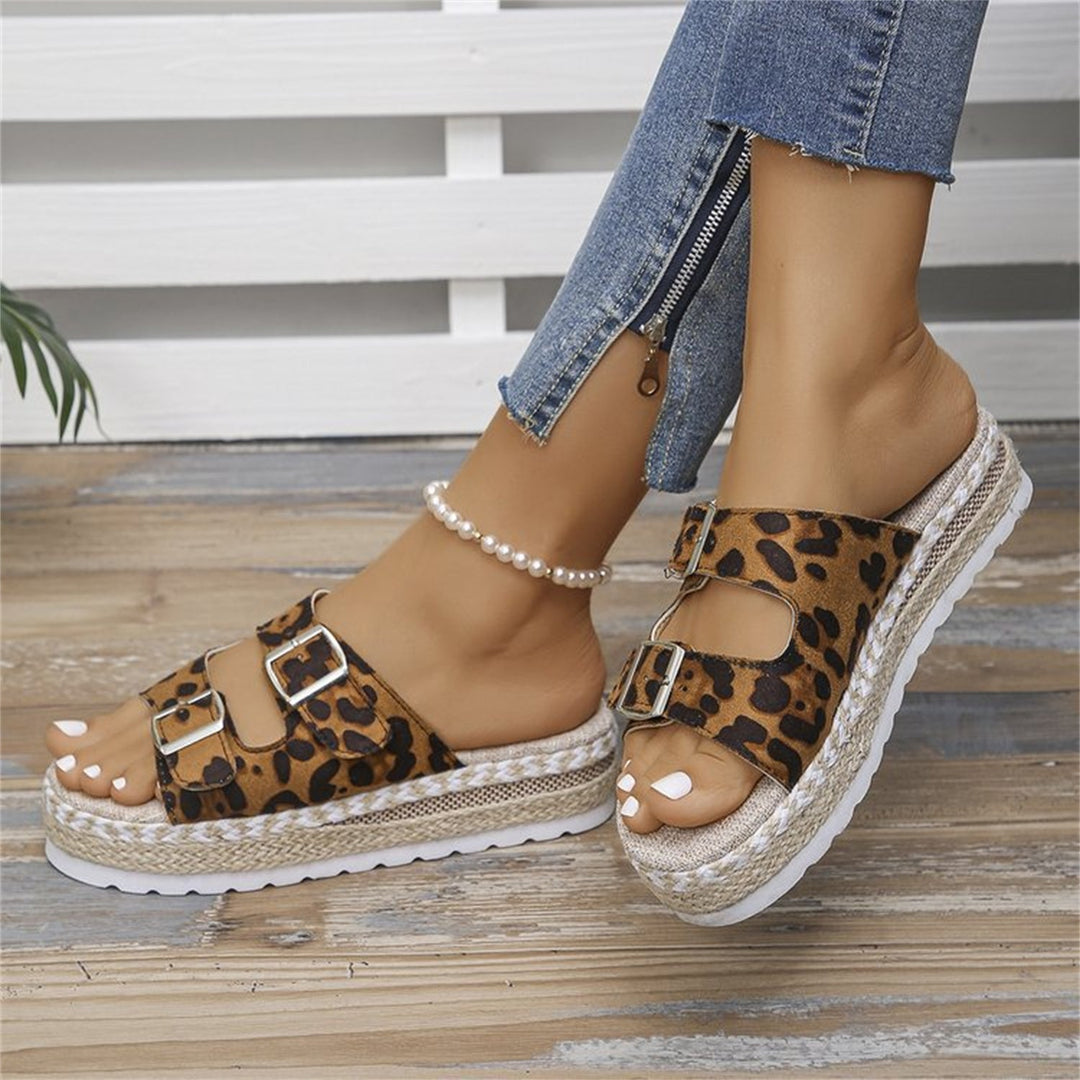 W&W Mode Sandalen mit Doppel-Schnalle und Leopardenmuster