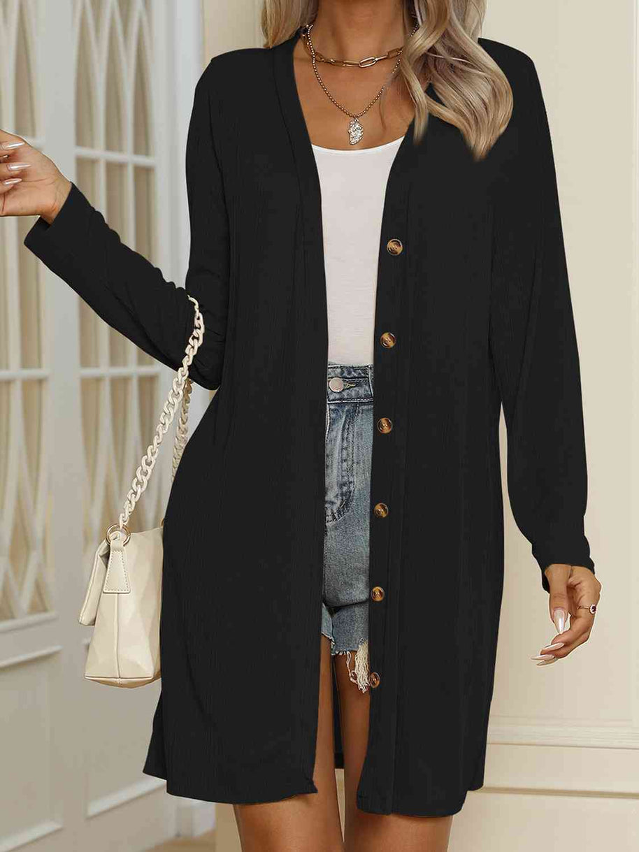 WW | V-Ausschnitt Knopf-Oben Langarm Cardigan