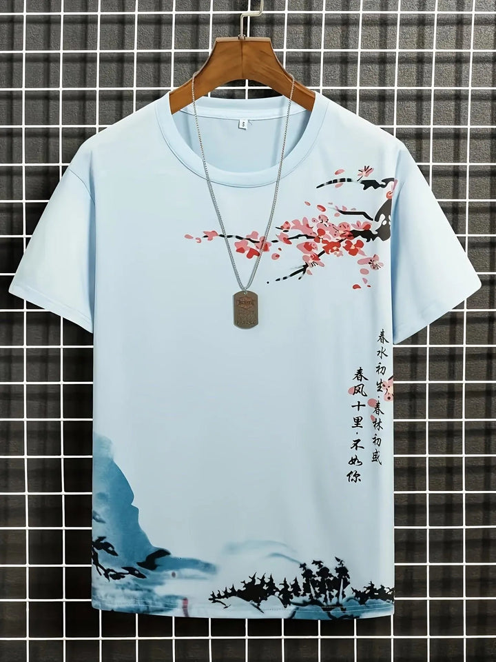 W&W Mode | Herren T-shirt Blumen Und Wellen Design