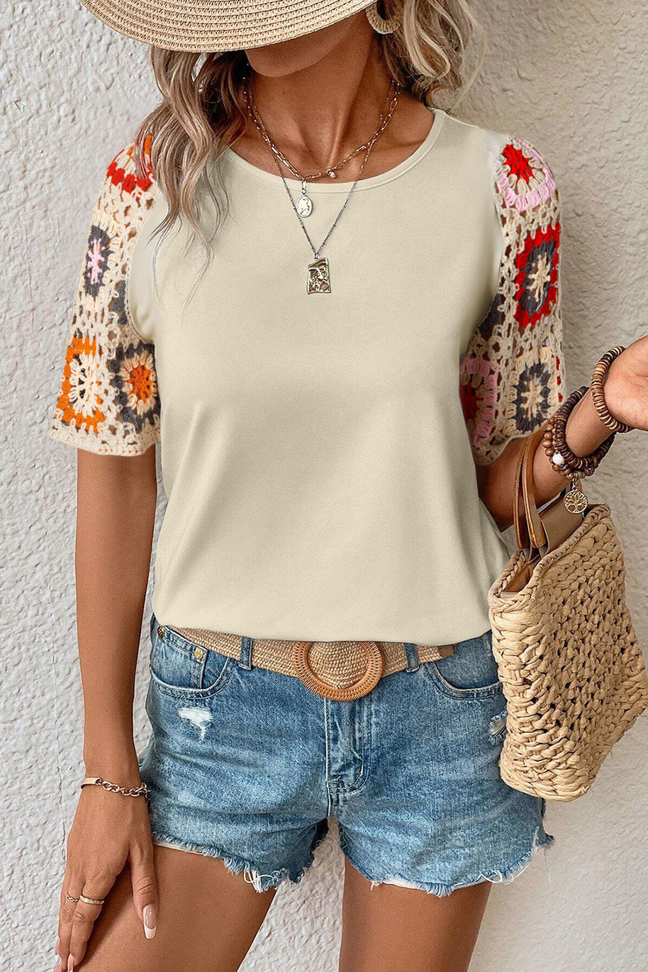 WW | Florales Häkel-T-Shirt für Damen Leicht & Luftig