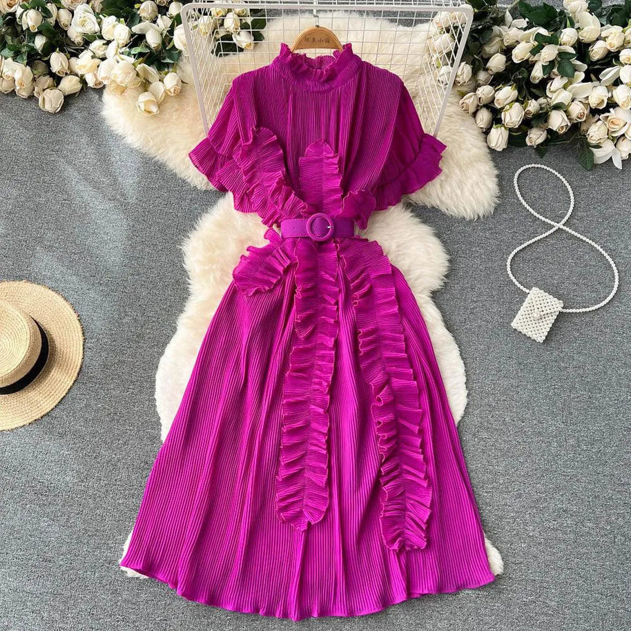 WW | Langarm Maxikleid mit plissierten Volants