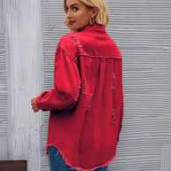 WW | Zerrissene Rohsaum-Denimjacke