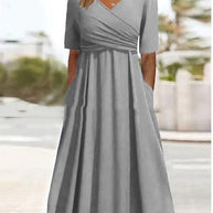 WW | Blaues, Schlichtes Midikleid Mit V-ausschnitt