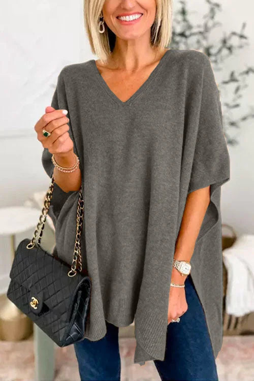 WW | V-Ausschnitt Poncho Pullover mit elegantem lockeren Schnitt