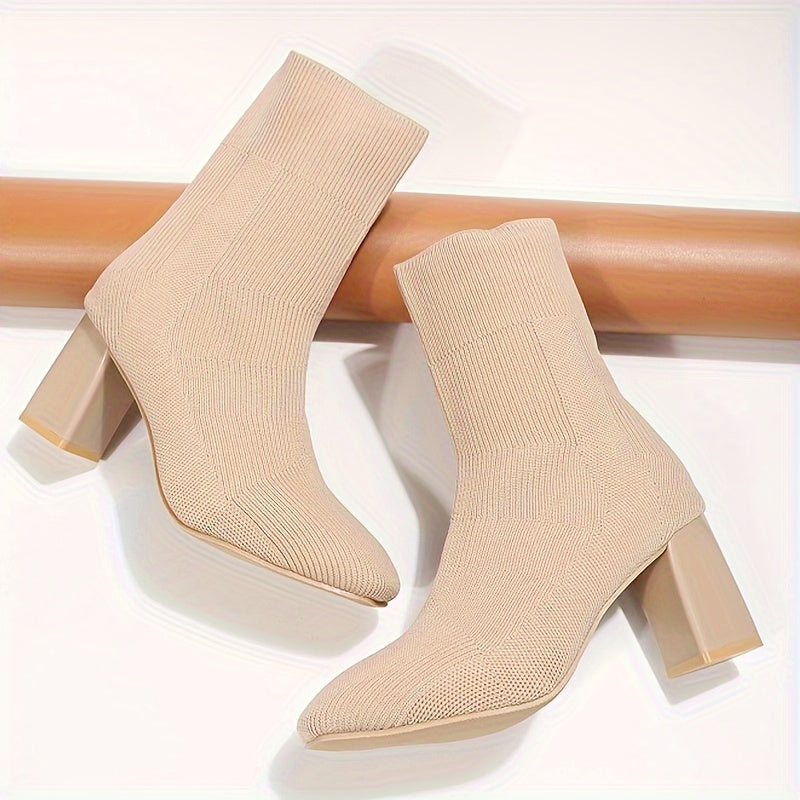 W&W Mode | Strickstiefel Mit Halbhohem Schaft Und Blockabsatz