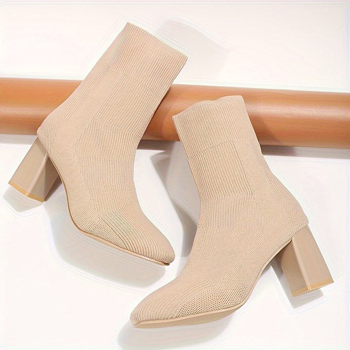 W&W Mode | Strickstiefel Mit Halbhohem Schaft Und Blockabsatz