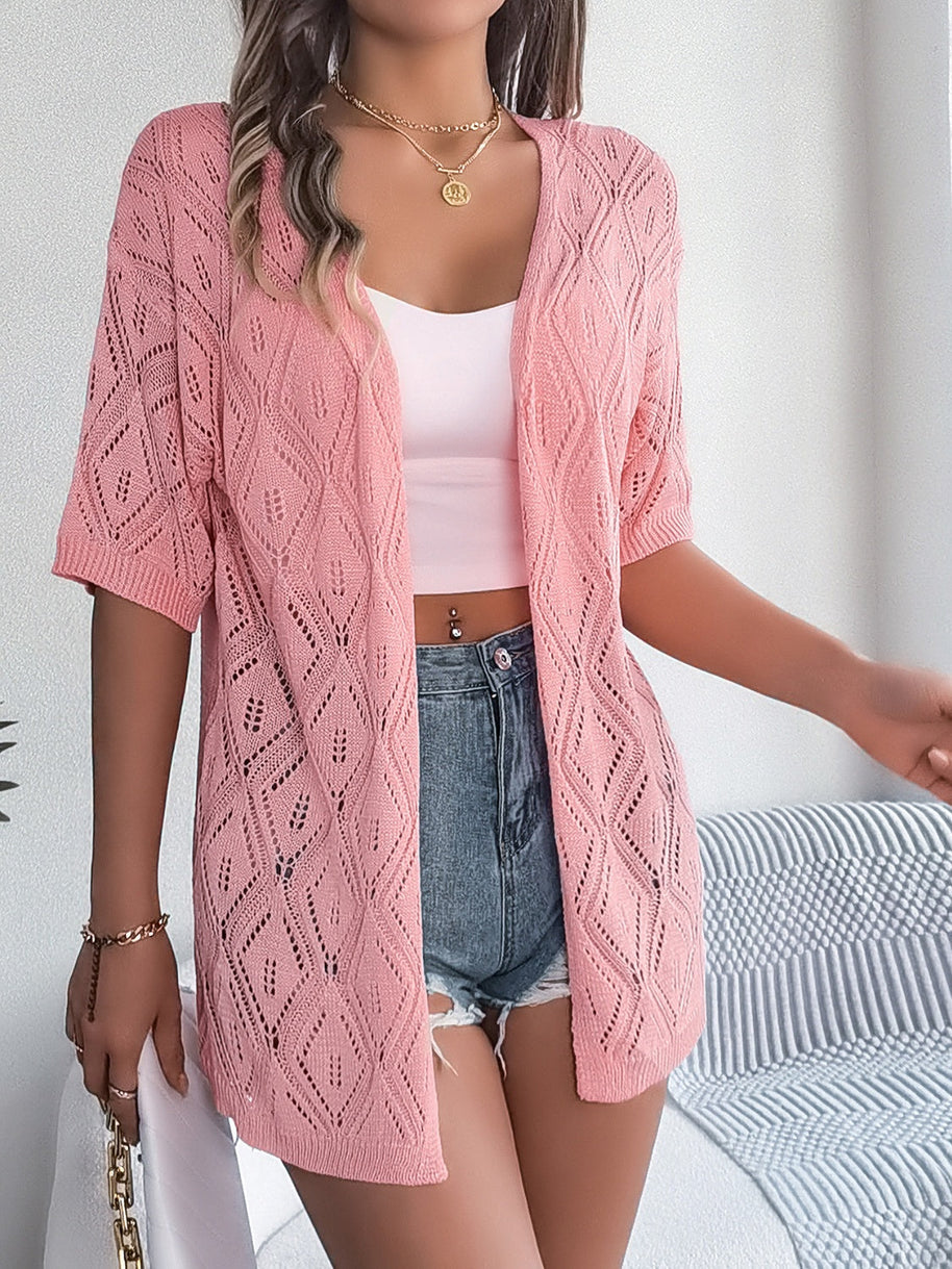 WW | Durchbrochene Offene Front Halbarm-Cardigan