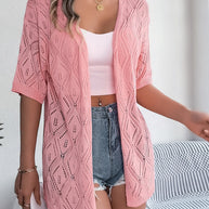 WW | Durchbrochene Offene Front Halbarm-Cardigan