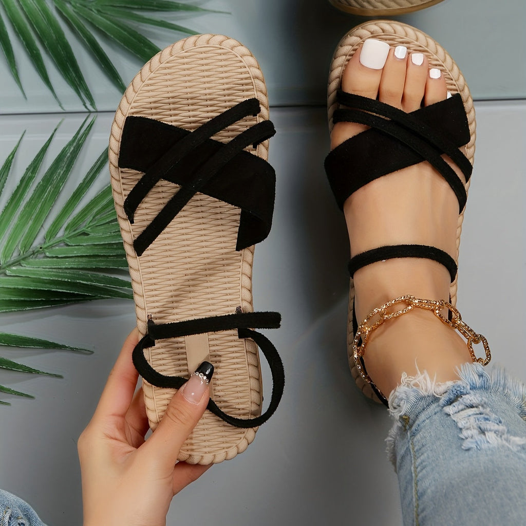 WW | Damen Flache Sandalen mit Offenen Zehen und Rutschfester Riemen