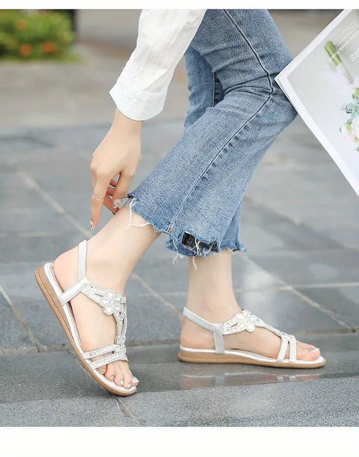 W&W Mode Flache Sandalen - Schick - Elastischer Knöchelriemen
