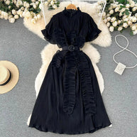 WW | Langarm Maxikleid mit plissierten Volants