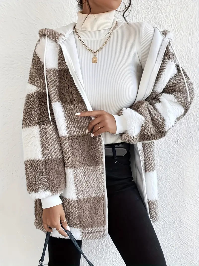 W&W Mode | Kariert Teddy Hoodie Jacke | Warm und Bequem für den Winter