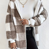 WW | Kariert Teddy Hoodie Jacke | Warm und Bequem für den Winter