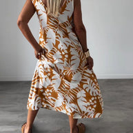 WW | Lässiges, Ärmelloses Kleid mit Blattmuster