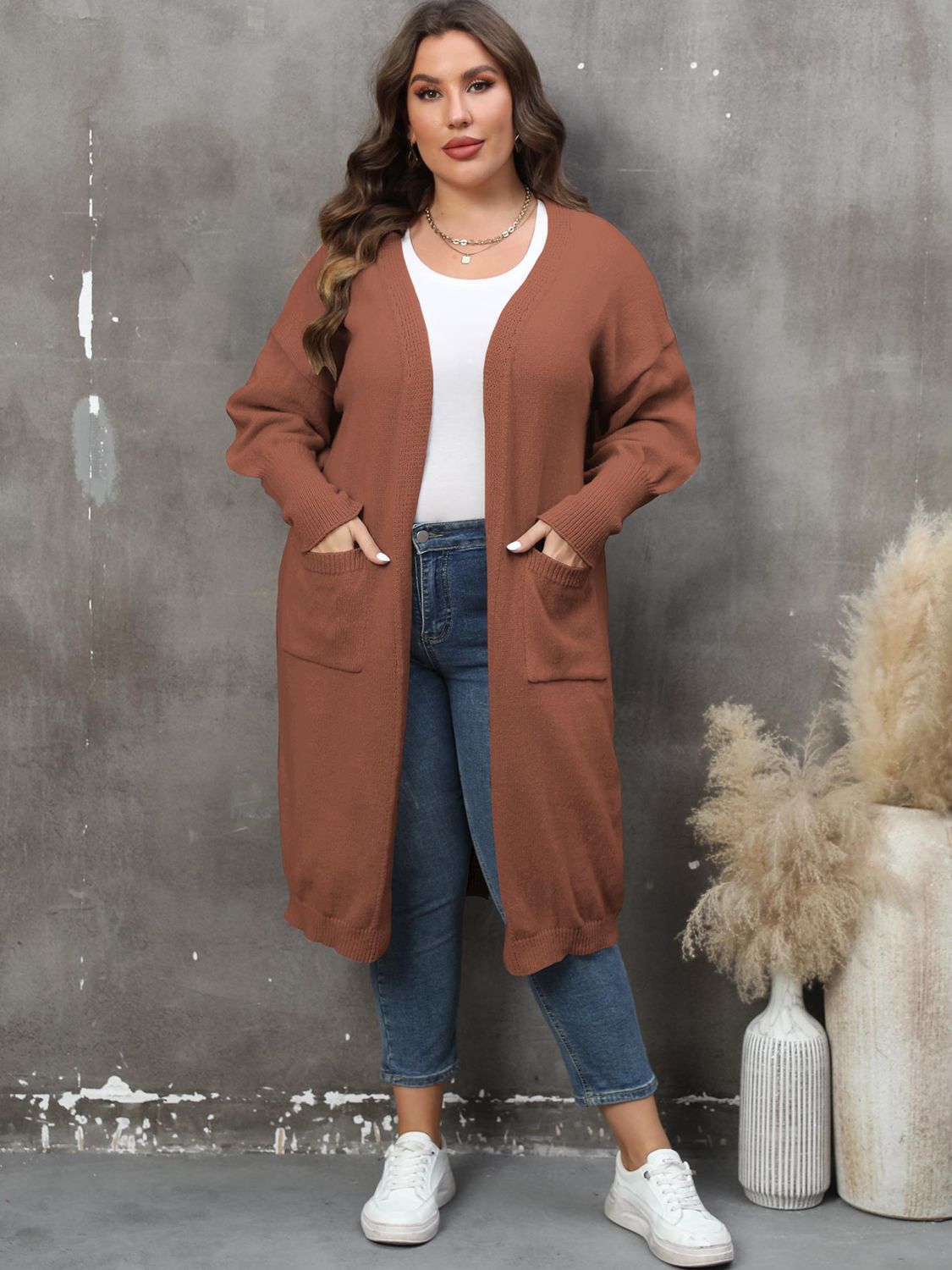 WW | Plus Size Langarm Taschen Cardigan