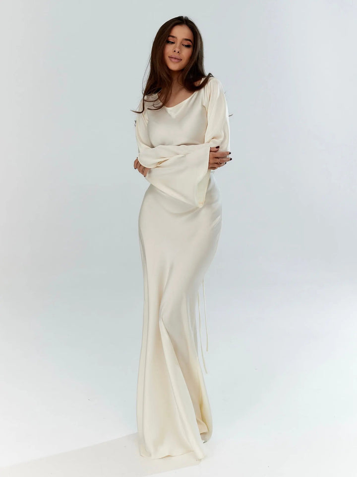 W&W Mode | Fließendes Maxi Kleid Mit Langen Ärmeln Für Damen