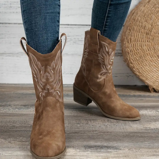 Retro-Stiefeletten aus Leder mit dickem Absatz