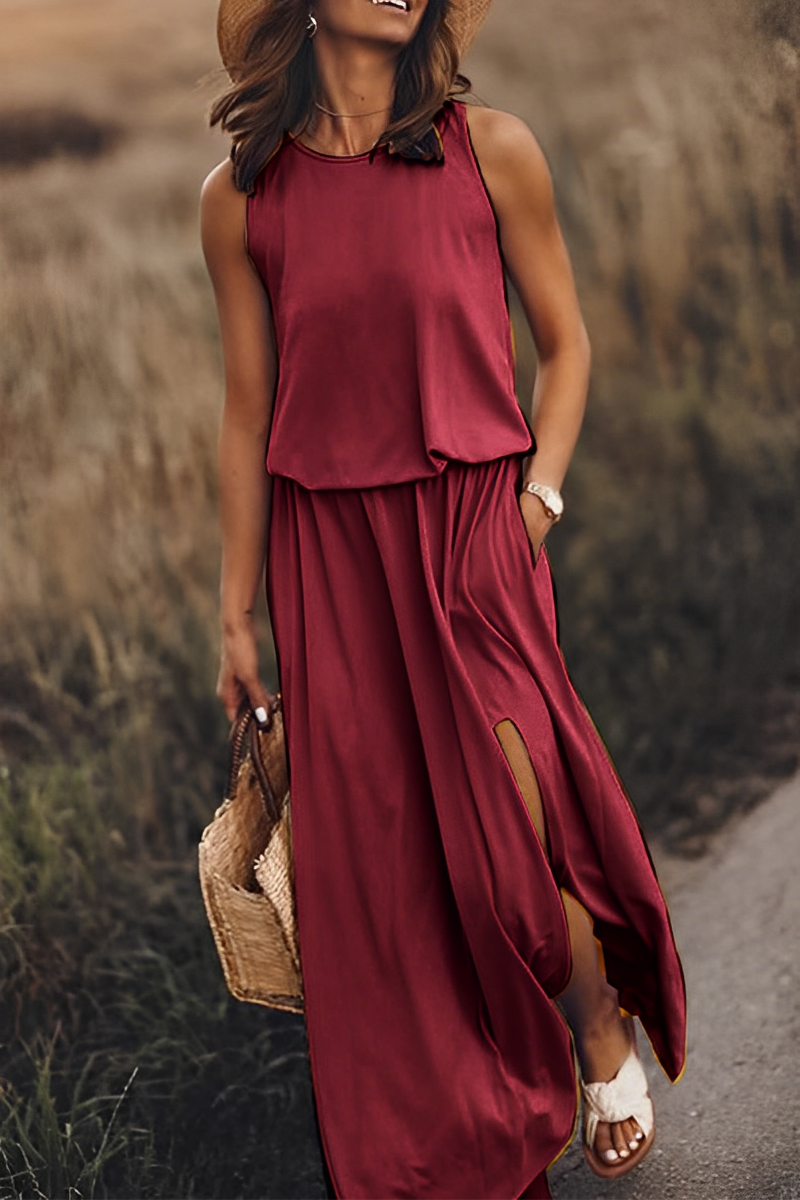 WW langes Kleid | Elegantes ärmelloses Sommerkleid mit Ausschnitten