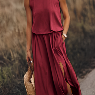 WW langes Kleid | Elegantes ärmelloses Sommerkleid mit Ausschnitten