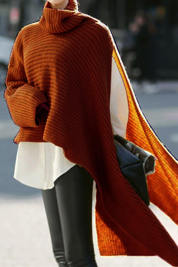 WW | Landyn Mode Reines Farb Hohe Hals Unregelmäßiger Pullover