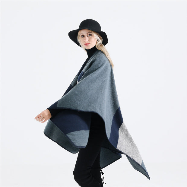 Damen eleganter Oversized-Poncho aus hochwertigem Material mit modernem Streifenmuster WW