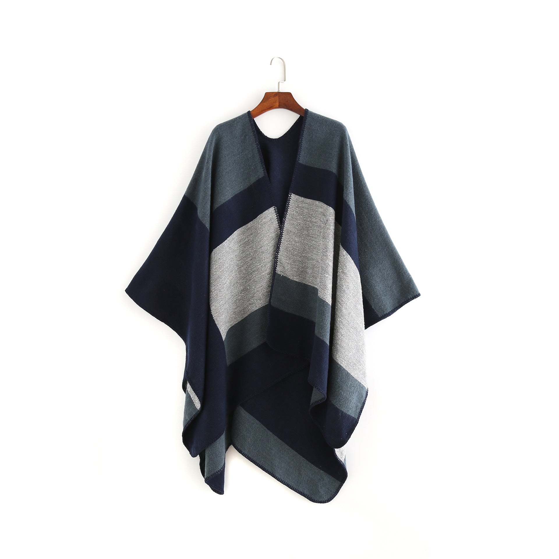 Damen eleganter Oversized-Poncho aus hochwertigem Material mit modernem Streifenmuster WW