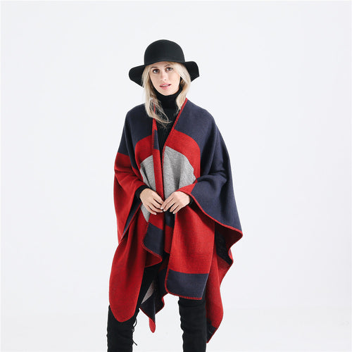 Damen eleganter Oversized-Poncho aus hochwertigem Material mit modernem Streifenmuster WW