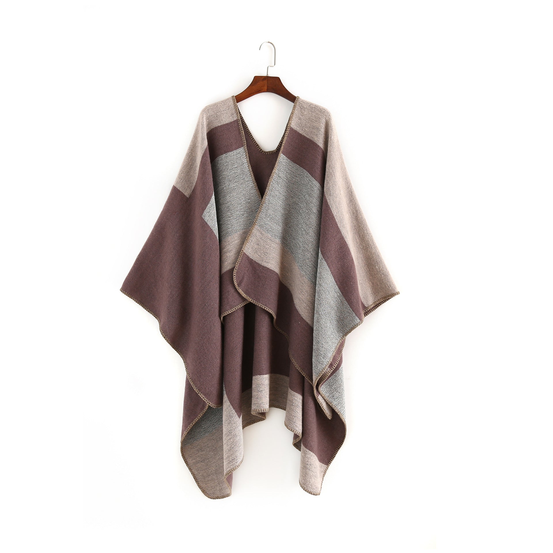 Damen eleganter Oversized-Poncho aus hochwertigem Material mit modernem Streifenmuster WW