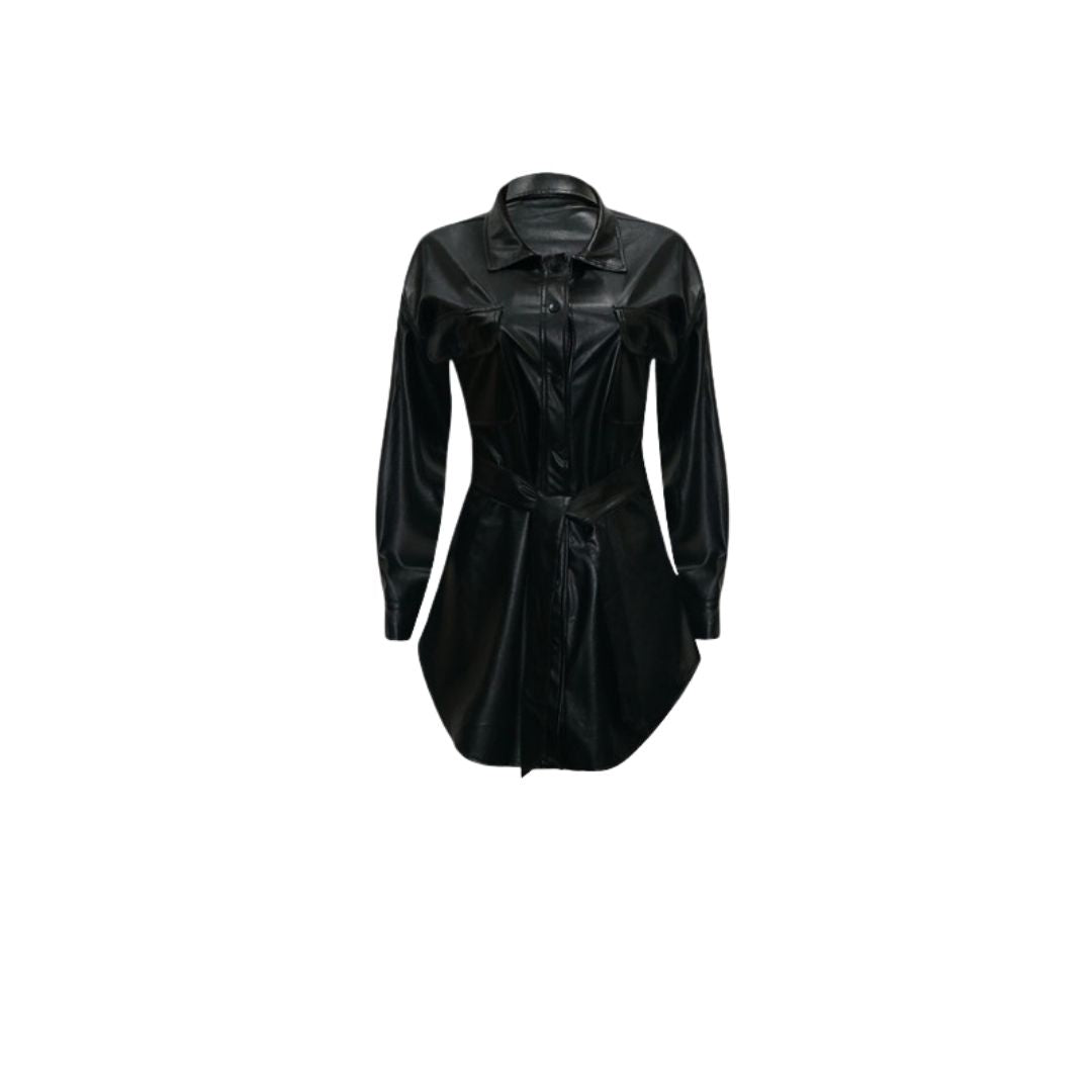 WW | Kunstleder-Hemdkleid mit Gürtel