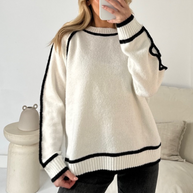 WW | Damen Rollkragenpullover mit kontrastierenden Nähten - lässiger Oversized-Pullover