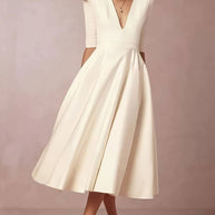 WW | Elegantes Midi-Kleid mit Tiefem V-Ausschnitt für Damen