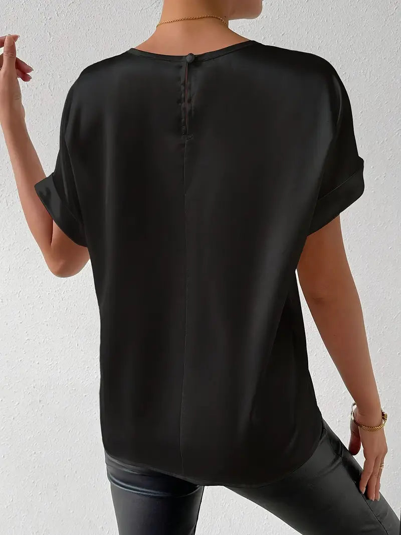 WW | Satin T-Shirt Mit Umgeschlagenen Ärmeln Für Damen