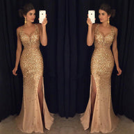 WW | Schlitz Pailletten Abend Maxi Kleid