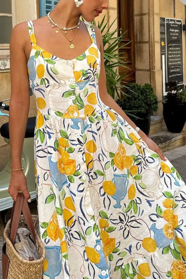 WW | Leinenmix Bedrucktes Midi-Kleid