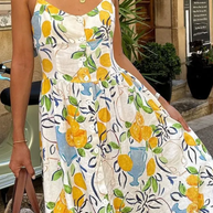 WW | Leinenmix Bedrucktes Midi-Kleid