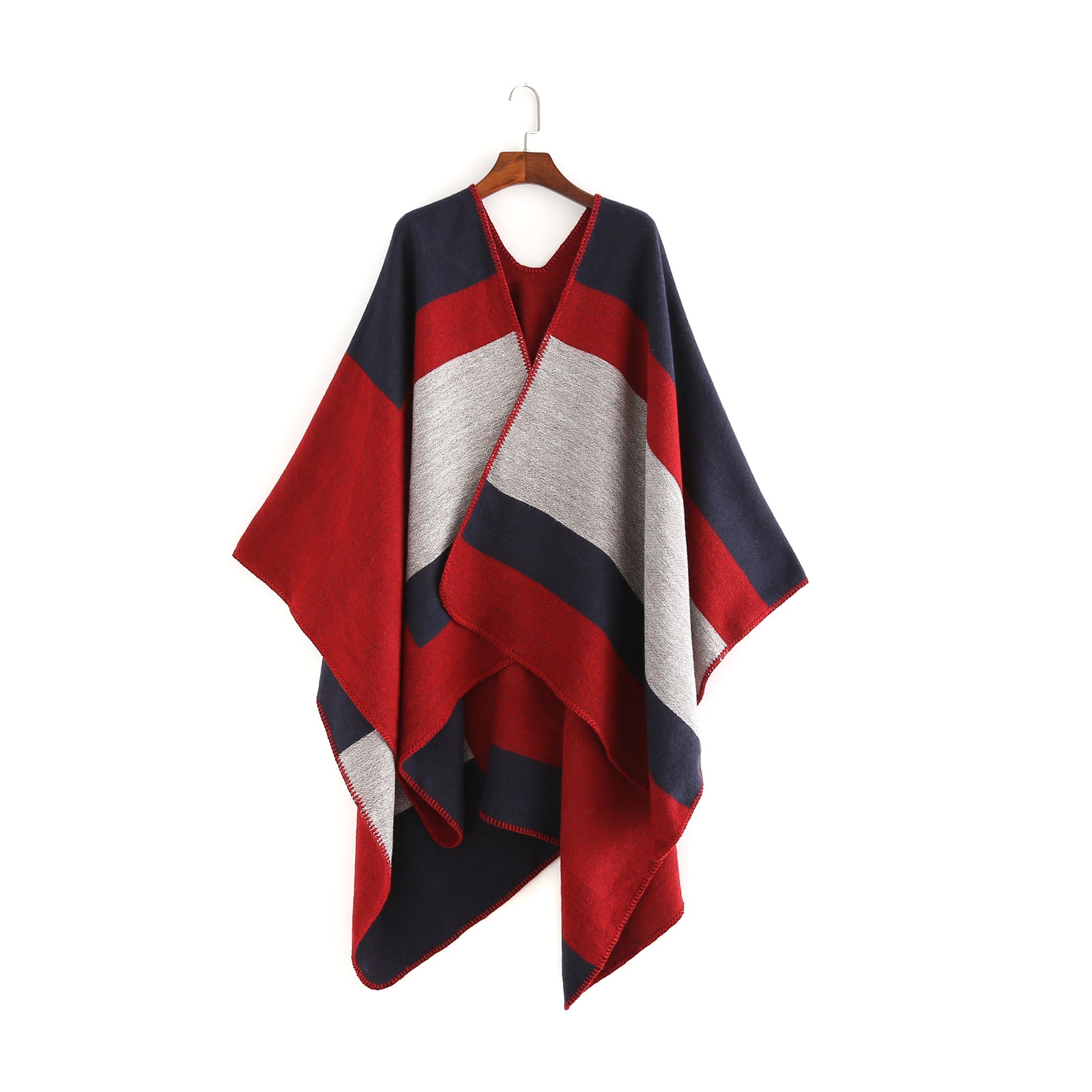 Damen eleganter Oversized-Poncho aus hochwertigem Material mit modernem Streifenmuster WW