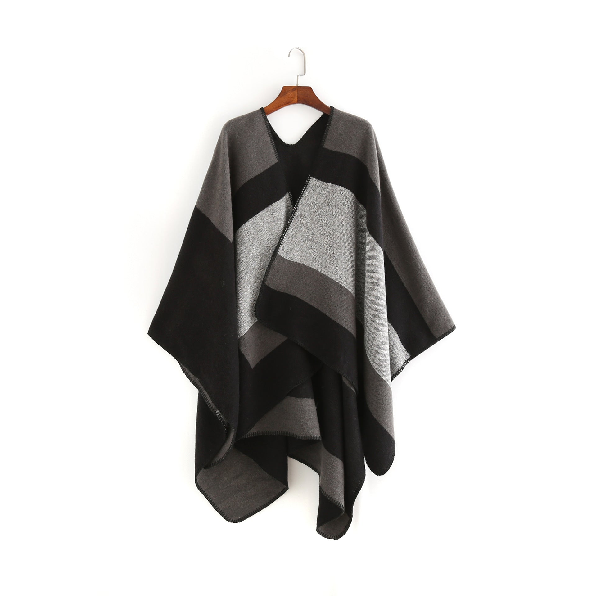 Damen eleganter Oversized-Poncho aus hochwertigem Material mit modernem Streifenmuster WW