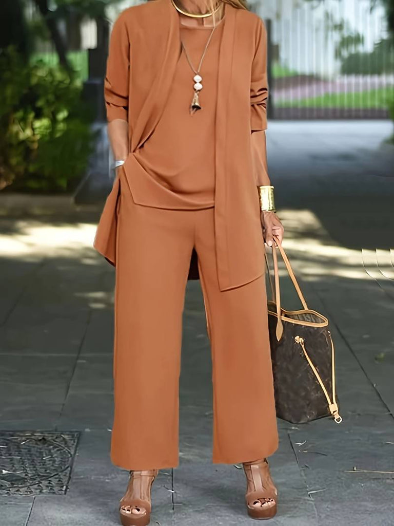 WW | Loungewear Satz Mit Strickstrickjacke, Top Und Langer Hose