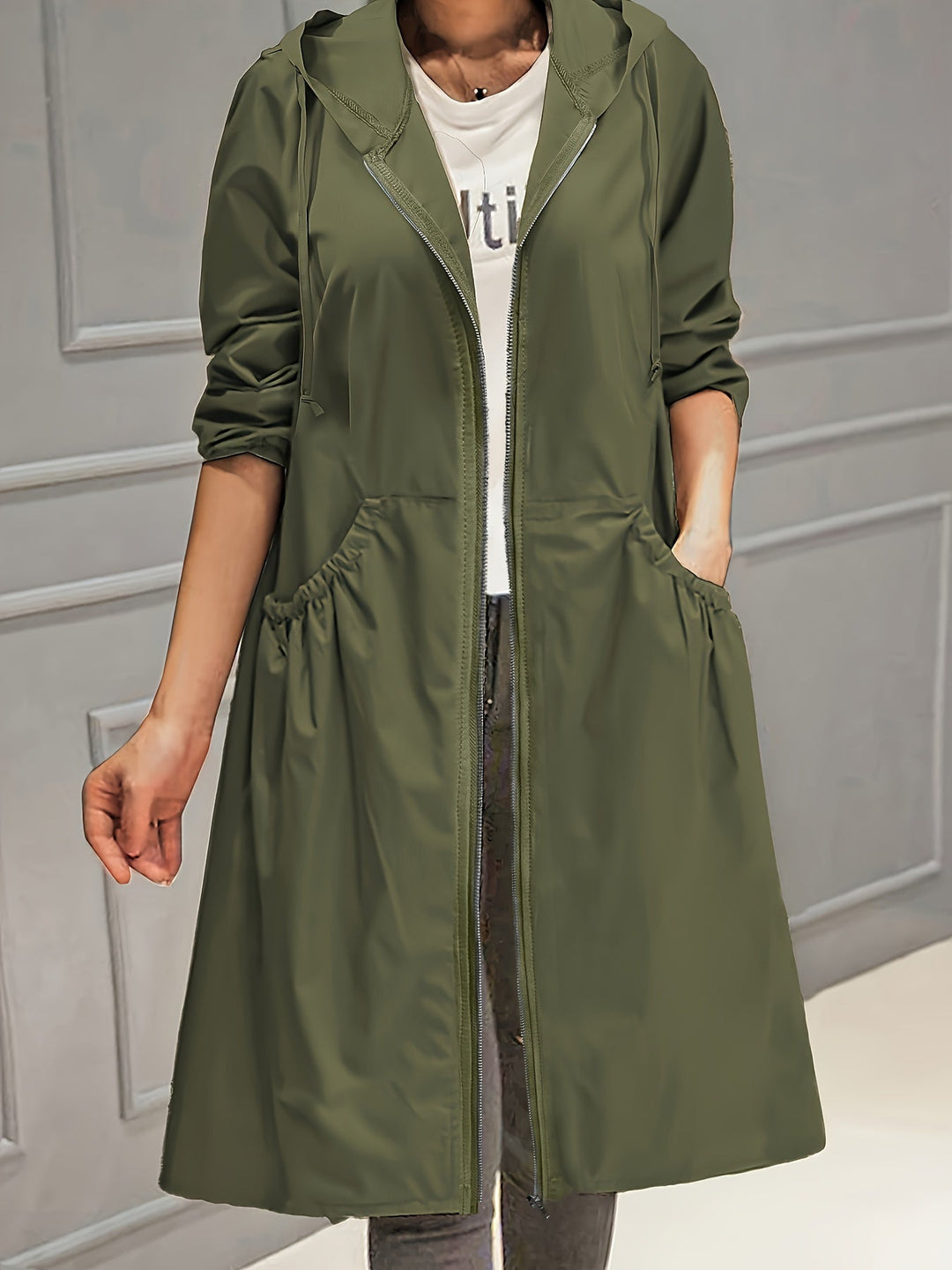 W&W Mode | Damen Lässig Lange Jacke Mit Kapuze Und Reißverschluss