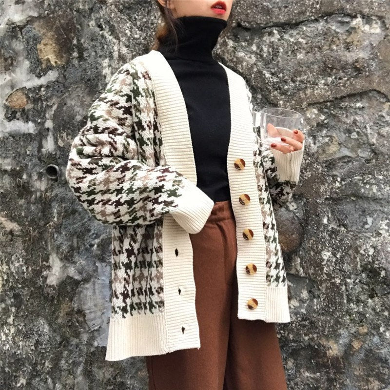 Damen Strickjacke im modernen Hahnentritt-Design WW