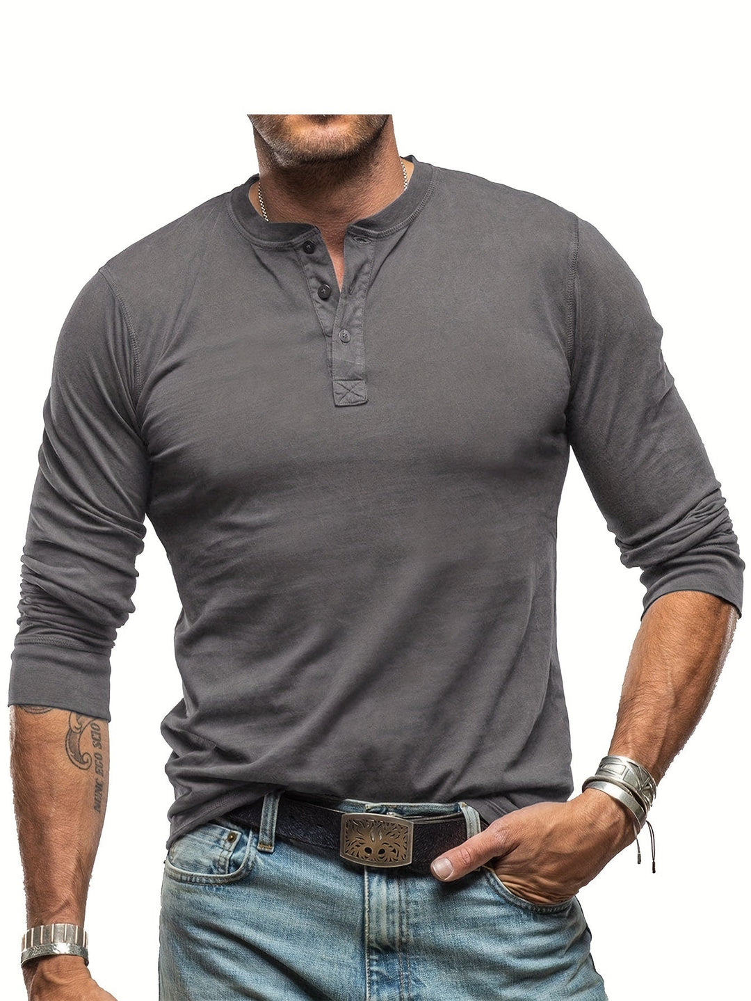 W&W Mode | Langarm Henley Hemd im Vintage Stil für Herren