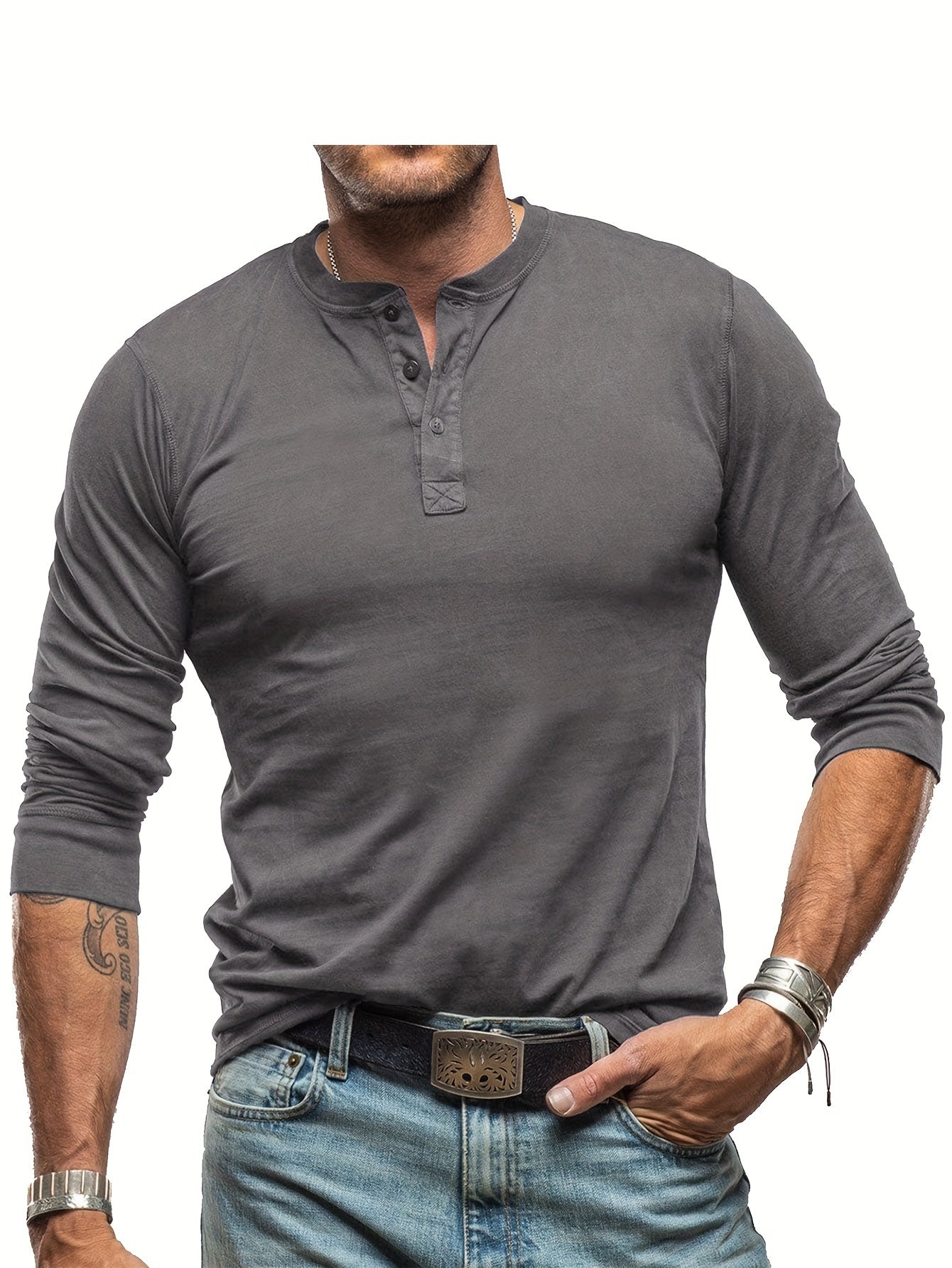 WW | Langarm Henley Hemd im Vintage Stil für Herren
