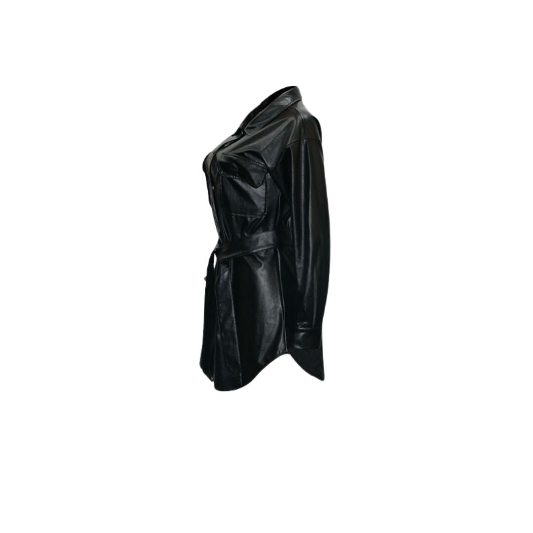 W&W Mode | Kunstleder-Hemdkleid mit Gürtel