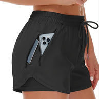WW | Sportliche 2 in 1 Lauf Fitnessshorts in Einfarbig Mit Mehreren Taschen