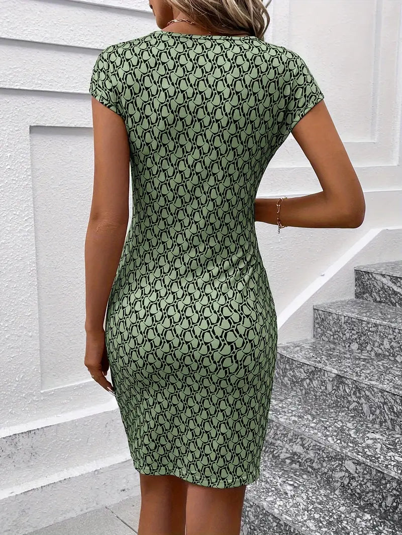 WW | Elegantes Kleid mit Rundhalsausschnitt und Allover-Print
