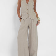 WW | Knopf-Weste & Weit Geschnittene Hose Set