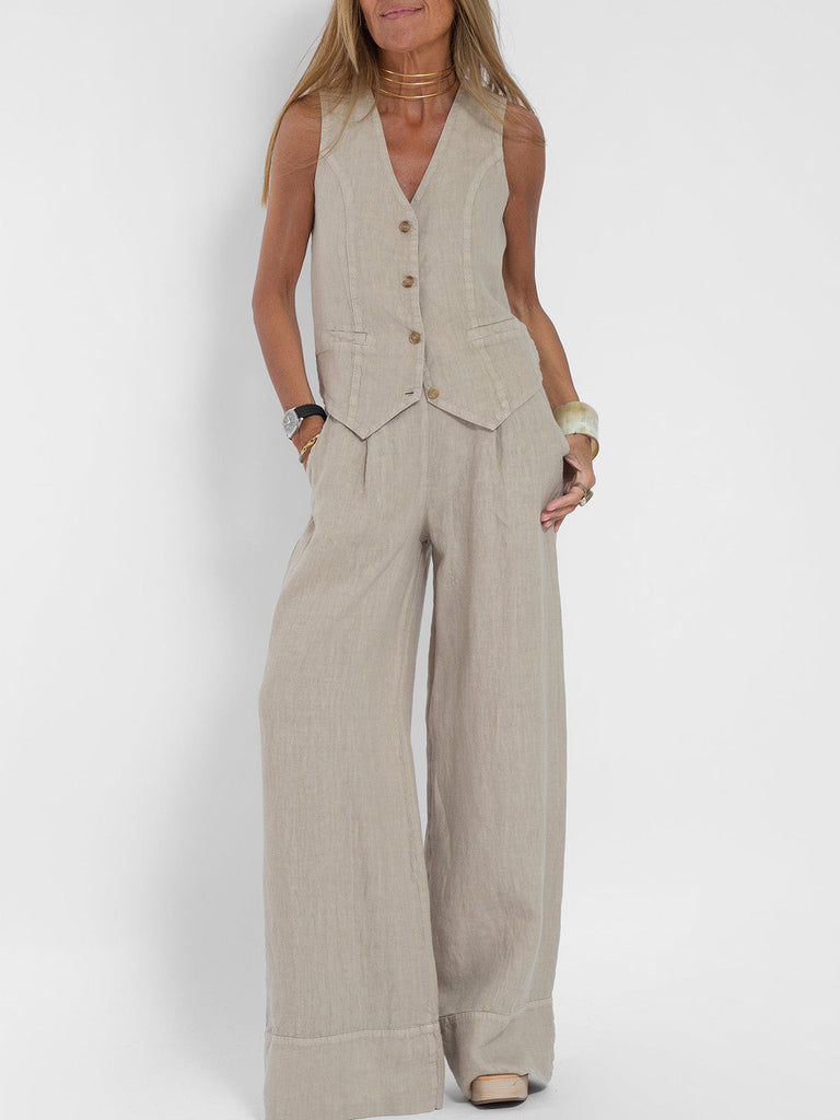 WW | Knopf Weste & Weitbeinige Hosen Set