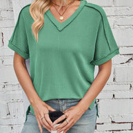 WW | Cord-Ripp V-Ausschnitt Kurzarm T-Shirt